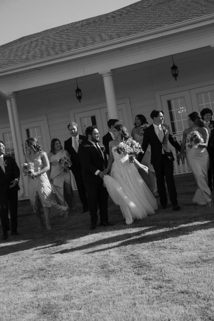 black and white photo of wedding party within photography package