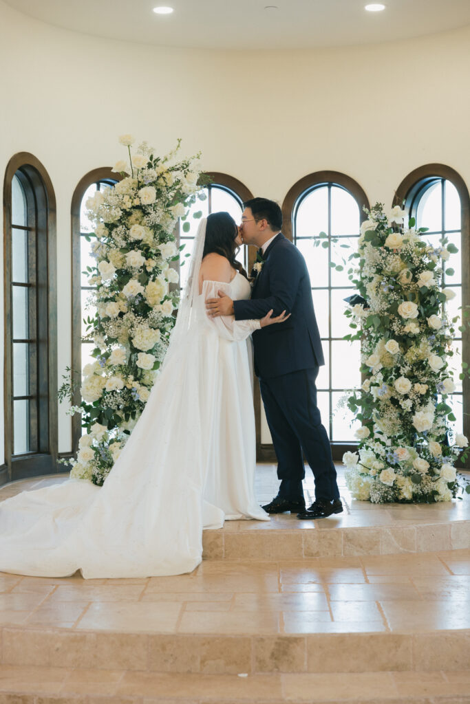 chapel wedding first kiss photography