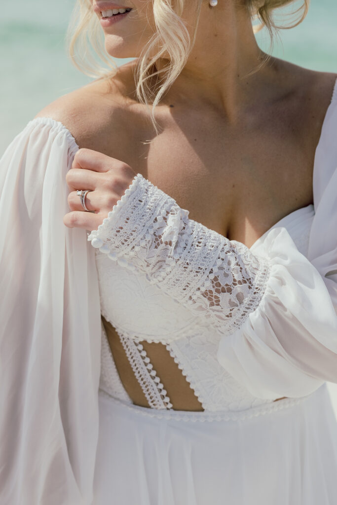 close up bridal details at Destin Florida Wedding 