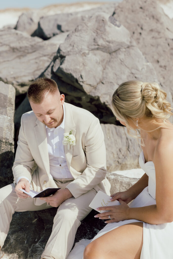 sharing vows at the beach 