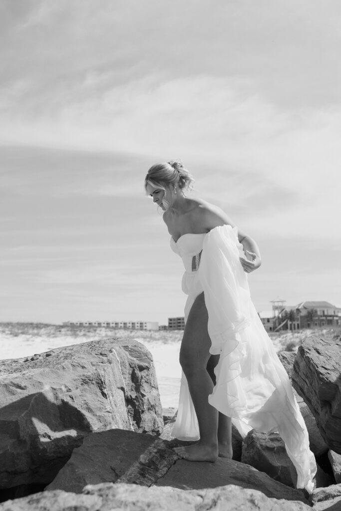 black and white bridal adventure elopement photography