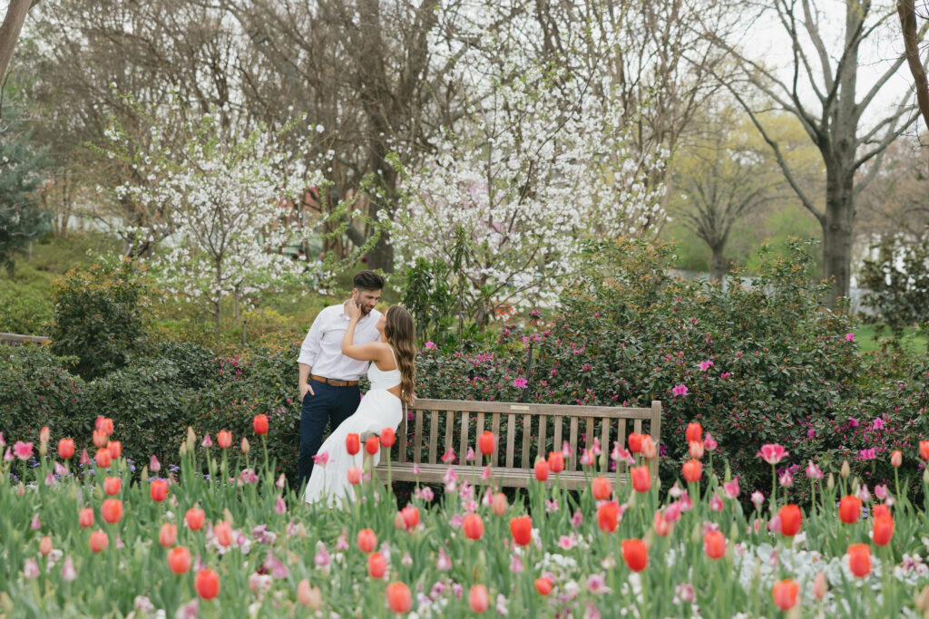 engagement shoot at Dallas Arboretum and Botanical Gardens garden engagement photos in spring