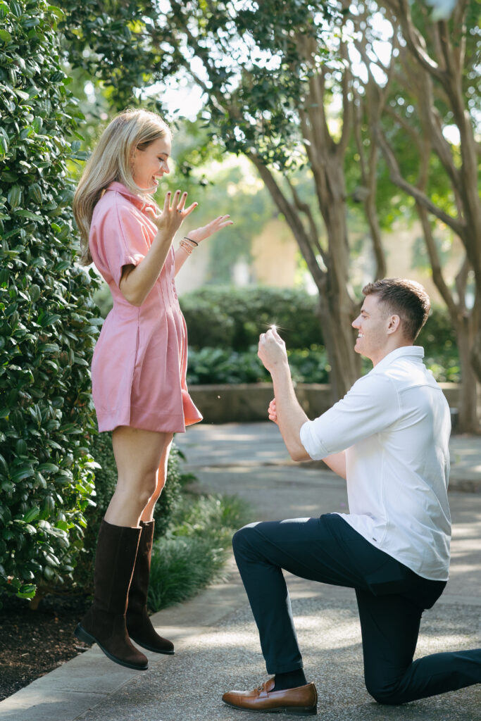 excitement after proposal at dallas Arboretum 