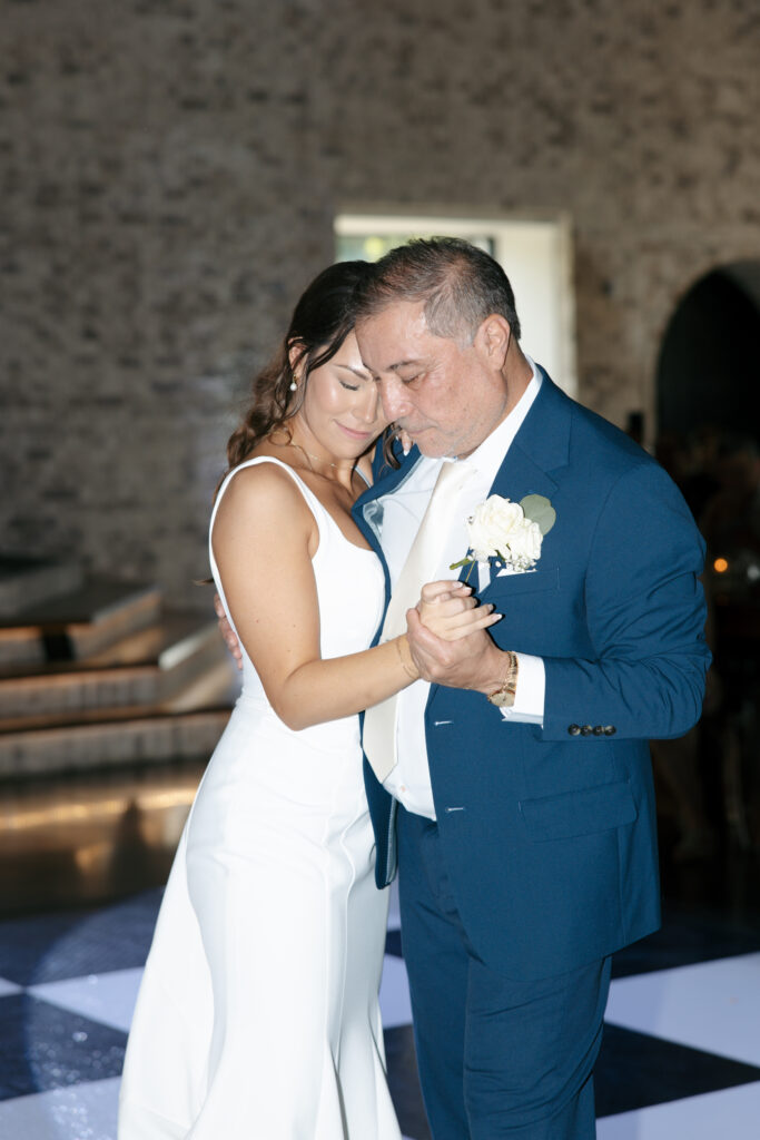 Bride and her father slow dancing.