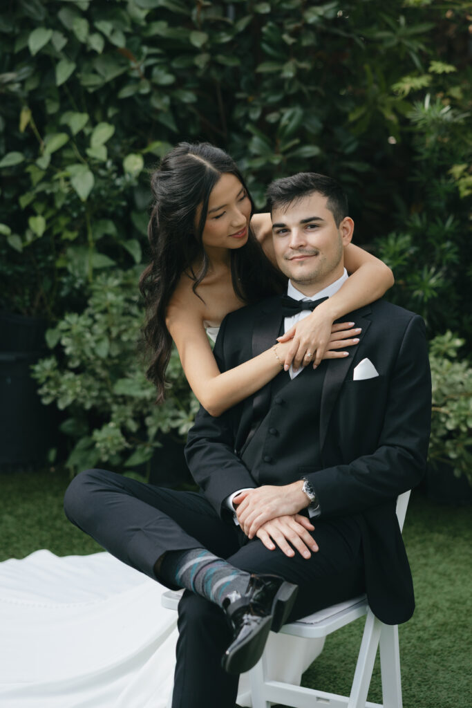 Romantic couple portraits in a lush outdoor setting inspired by intimate wedding ideas.