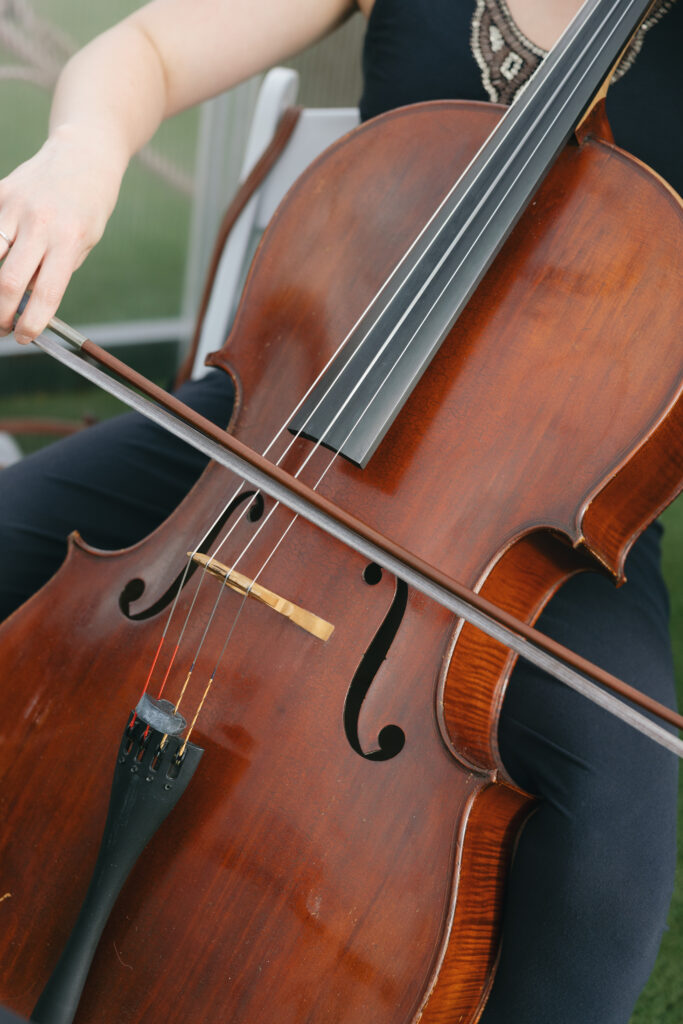 Cello player at the wedding ceremony, one of the intimate wedding ideas. 