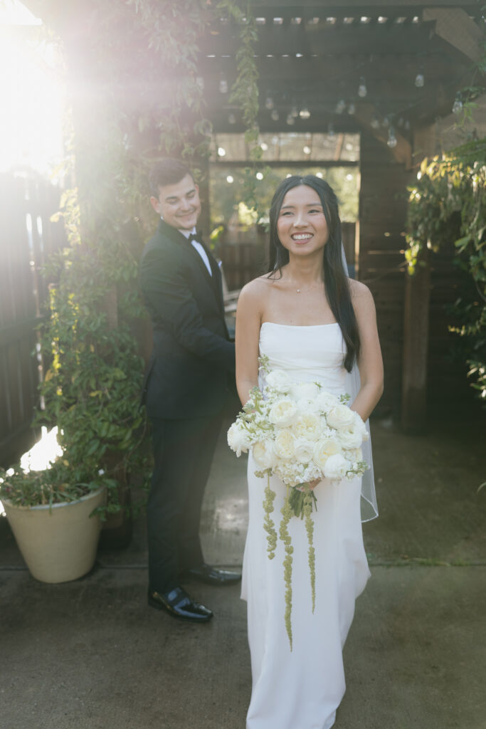 Groom looking at his beautiful bride. 